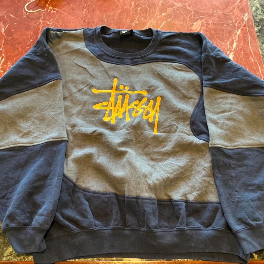 Stussy Vintage Navy and Gray Colorblock Crewneck Sweatshirt